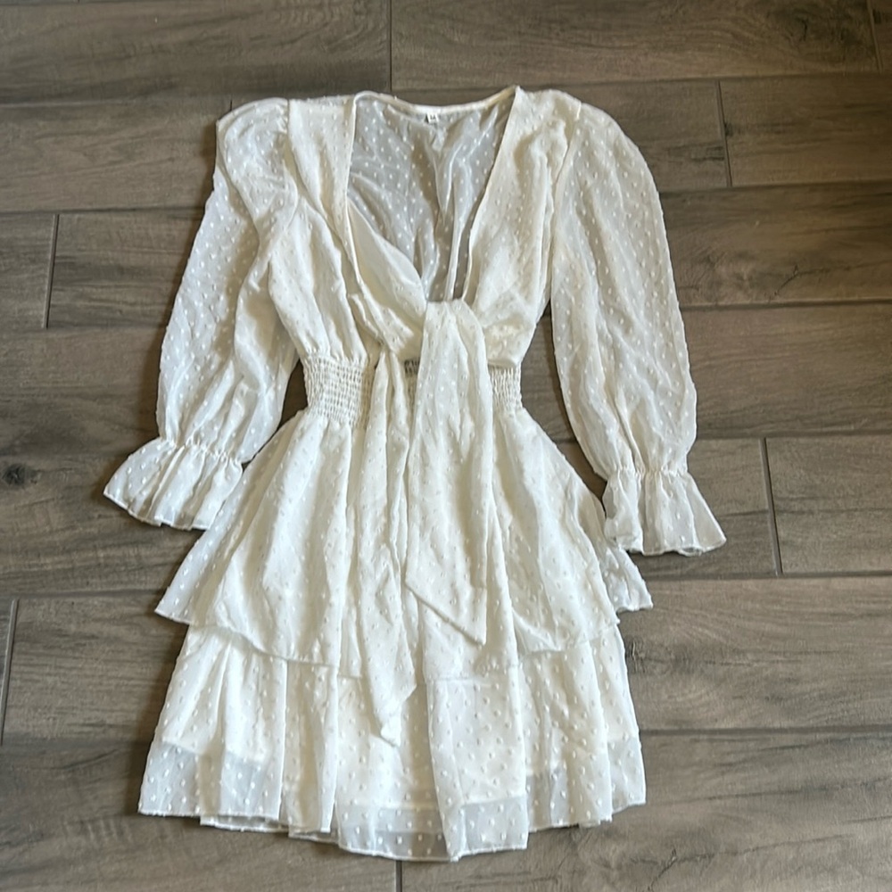 White layered tie front dress